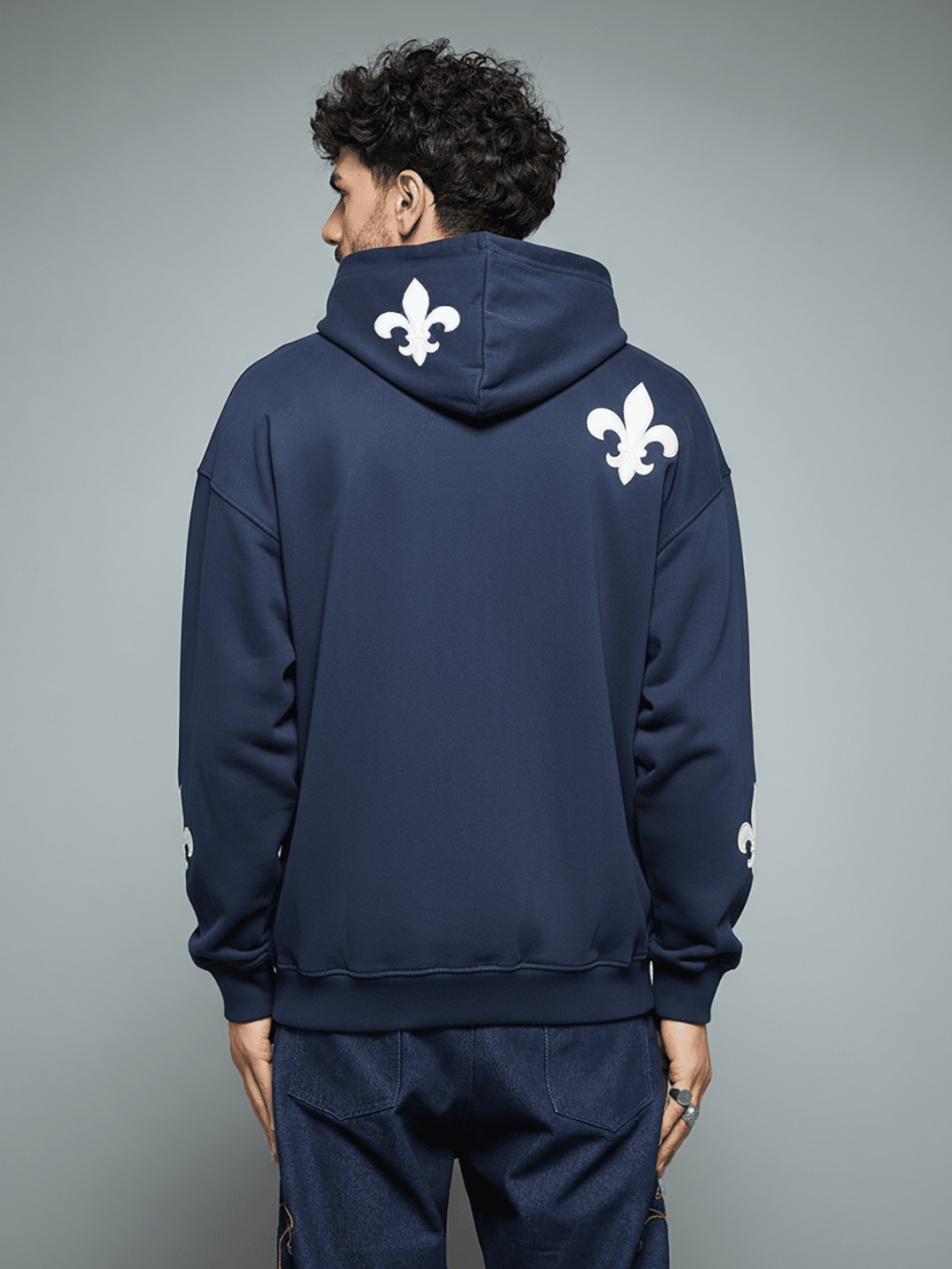Navy Applique Zipped Hoodie by THE VELN STORE