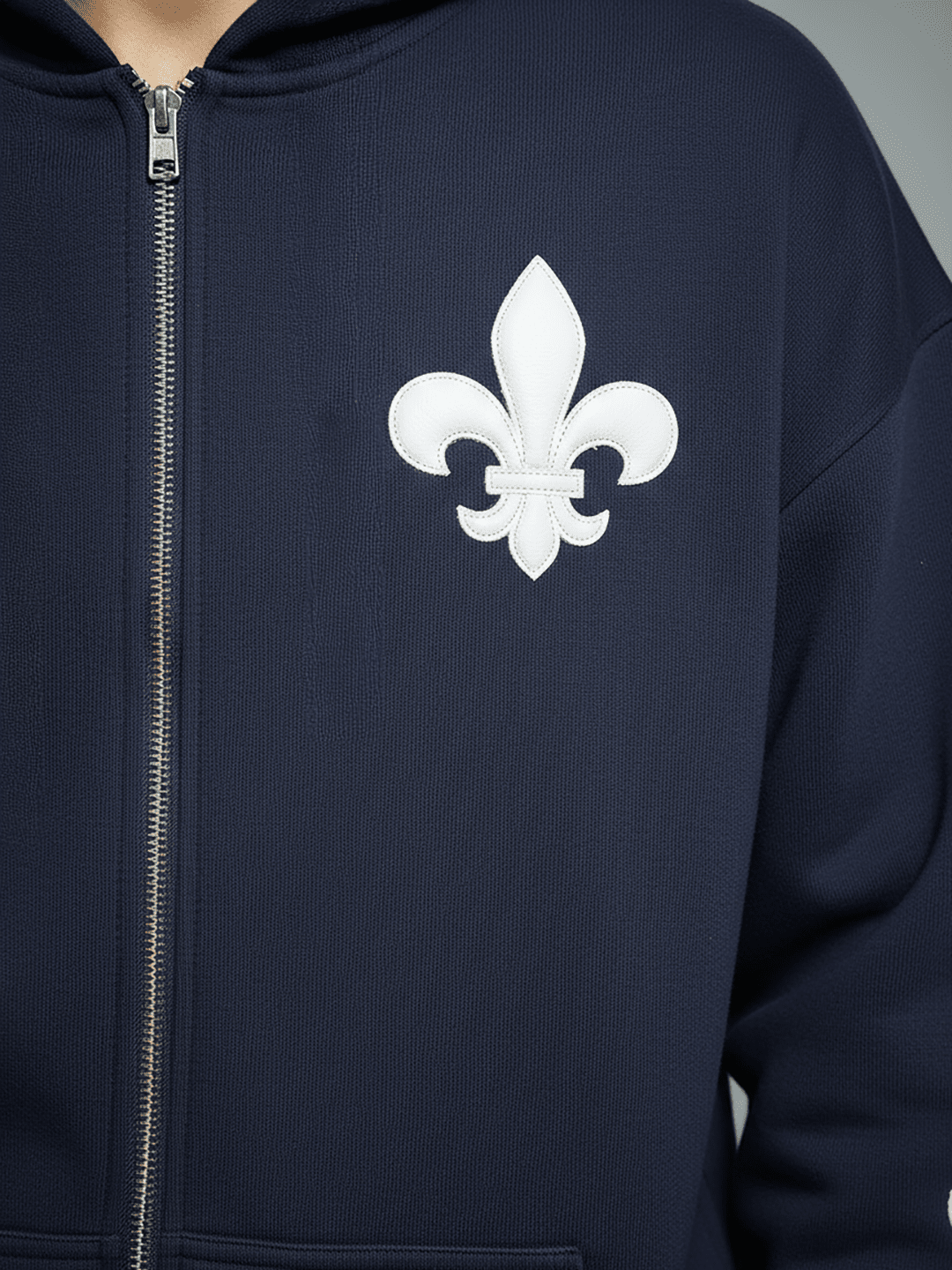 Navy Applique Zipped Hoodie by THE VELN STORE